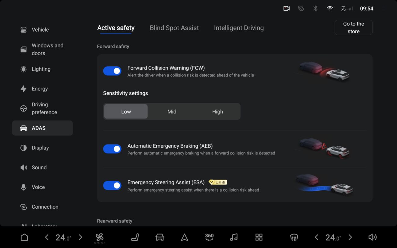 Active safety in the car settings